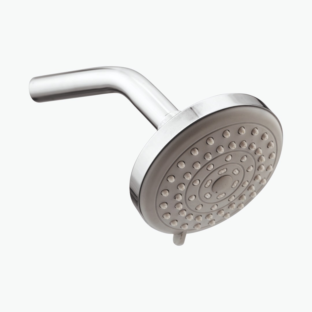 Stainless steel overhead shower for premium bathing experience.